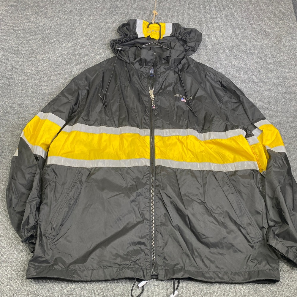 VTG Polo Sport Ralph Lauren Mens Anorak Black Yellow Jacket Large L Sailing